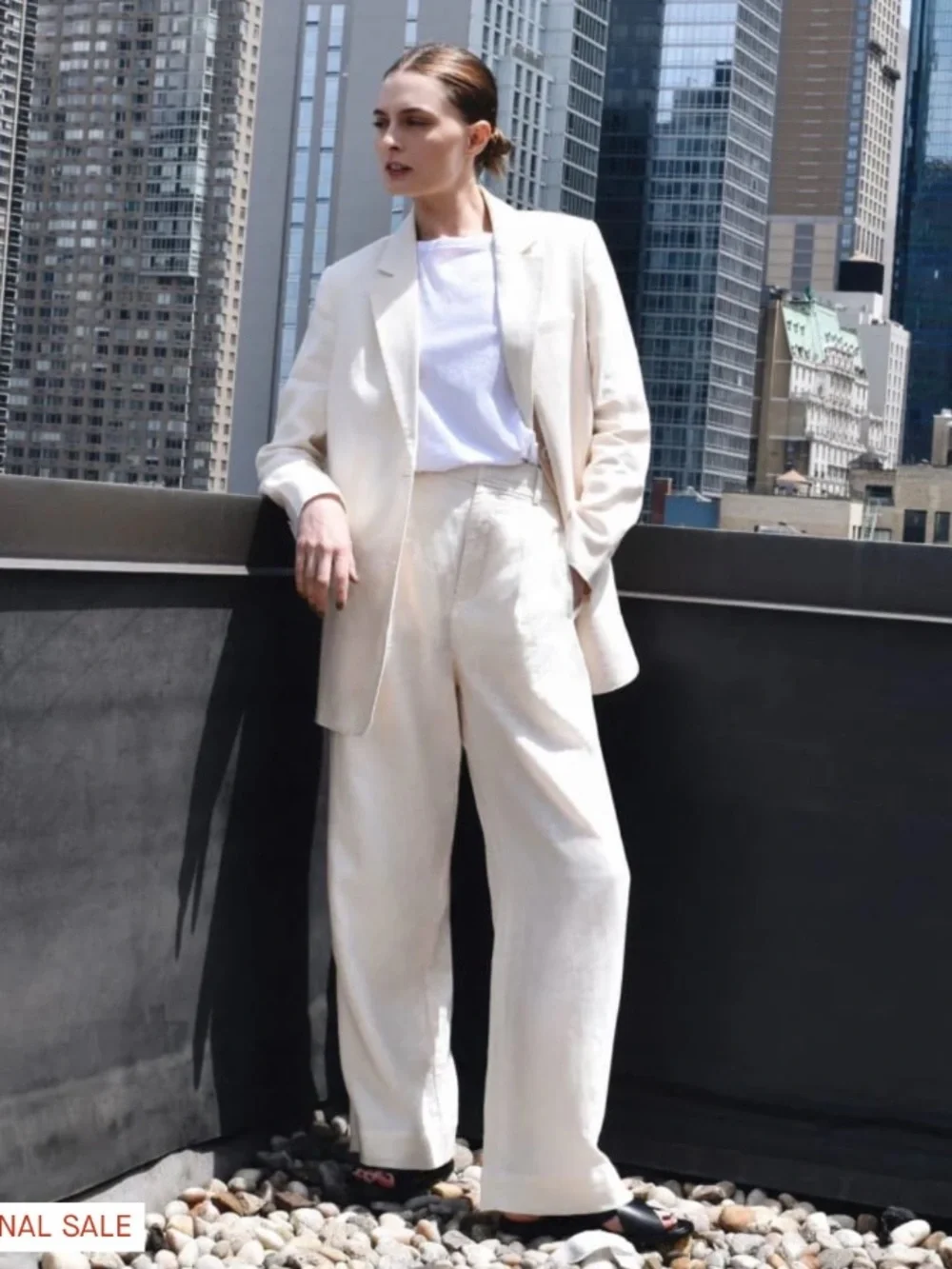 Everlane Way High Linen Wide Leg Off White Minimalist Pants Size 10